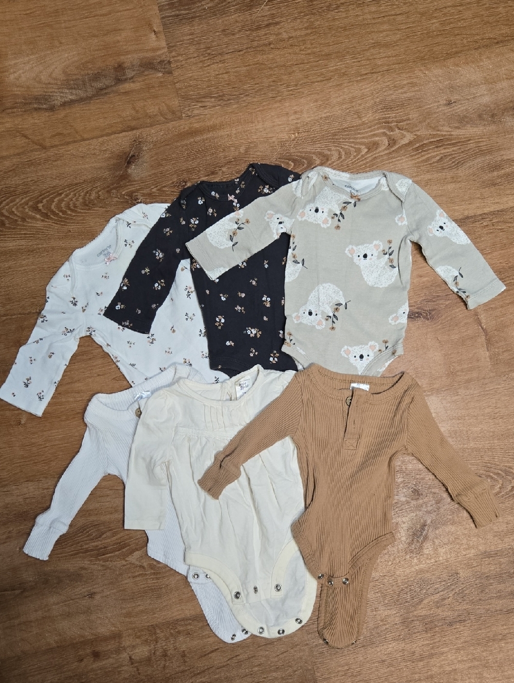 6 Piece, 3mths Kids Long-Sleeve One-Piece Bodysuit Pack - Neutral & Floral